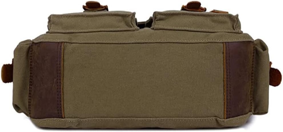 Sechunk Vintage Military Leather Canvas Laptop Bag Messenger Bags Medium