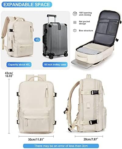 VGCUB Large Travel Work Business Backpack Carry on flight Approved 17 Inch Laptop Backpack for Women Men with Laptop Compartment Mochila de Viaje,Beige