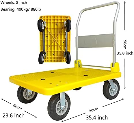 Heavy Duty Folding Flatbed Hand Cart with Metal Handle & Swivel Wheels - Durable Platform Truck for Luggage, Travel & Household - Quiet Mobility, High Load Capacity
