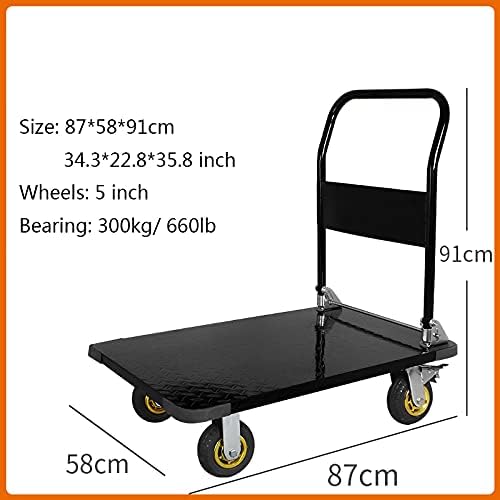 Heavy Duty Folding Flatbed Hand Cart, 360° Swivel Wheels, Steel Platform Truck for Luggage & Household Moving, High Load Capacity Dolly with Ergonomic Handle
