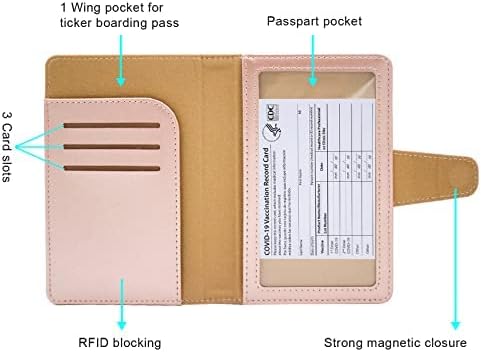 RFID Blocking Genuine Leather Wallet Passport Holder for Travel with Credit Card Slots and Ticket Pocket Durable Design (Pink)