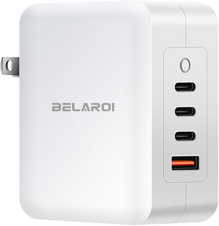 BELAROI 140W USB C Wall Charger Block, PD 3.1 4-Port GaN Charger, 140W Foldable Fast Charging Block, Small Size and Light Weight for iPhone, Galaxy, iPad and More (White)