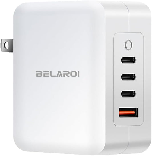 BELAROI 140W USB C Wall Charger Block, PD 3.1 4-Port GaN Charger, 140W Foldable Fast Charging Block, Small Size and Light Weight for iPhone, Galaxy, iPad and More (White)