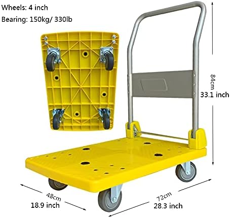 Heavy Duty Folding Flatbed Hand Cart with Metal Handle & Swivel Wheels - Durable Platform Truck for Luggage, Travel & Household Use - Silent Movement, High Load Capacity