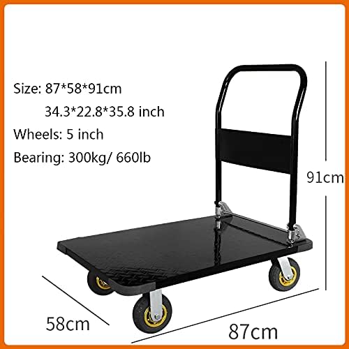 Heavy Duty Folding Flatbed Cart with 360° Swivel Wheels, Steel Platform Truck for Luggage & Household Moving, High Capacity Utility Dolly with Ergonomic Handle