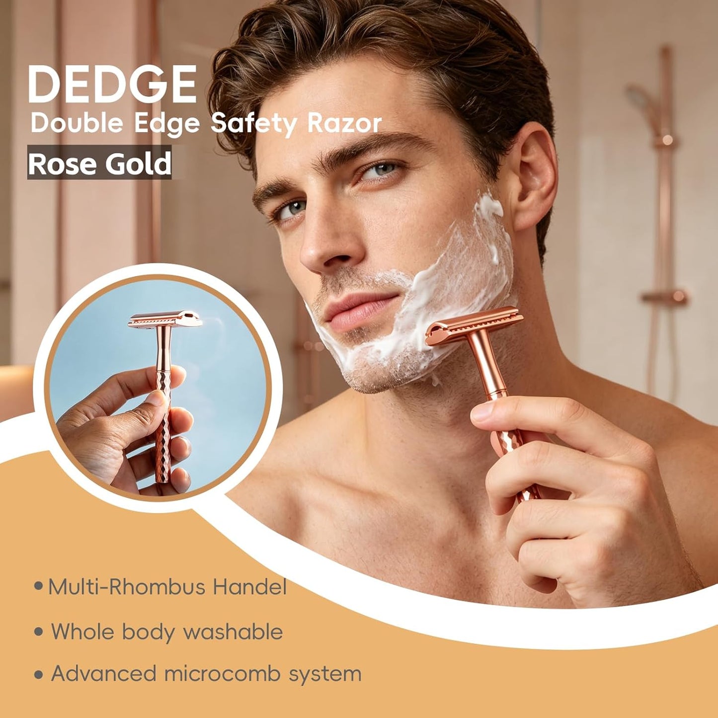 DEDGE Double Edge Eco Safety Razor Single Blade Razor for Women, Reusable Razor, with 5 Premium Razor Blades(Rose Gold)
