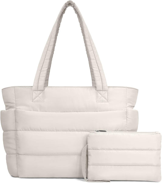TOPDesign Puffer Tote Bag for Women, Lightweight Puffy Handbag with Compartments, Quilted Shoulder Bag for Work, Travel, Gym