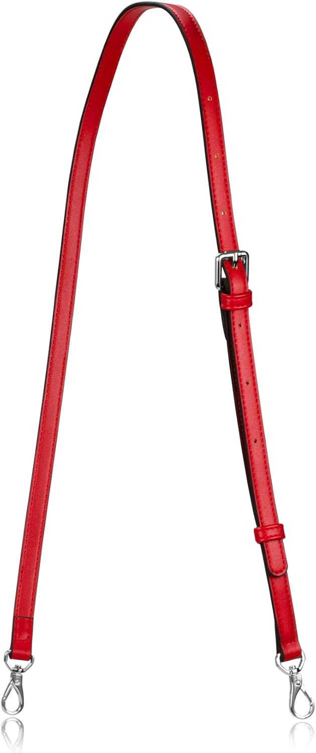 Allzedream Leather Purse Strap Replacement Crossbody Handbag Long Adjustable (Red, Silver Hardware)