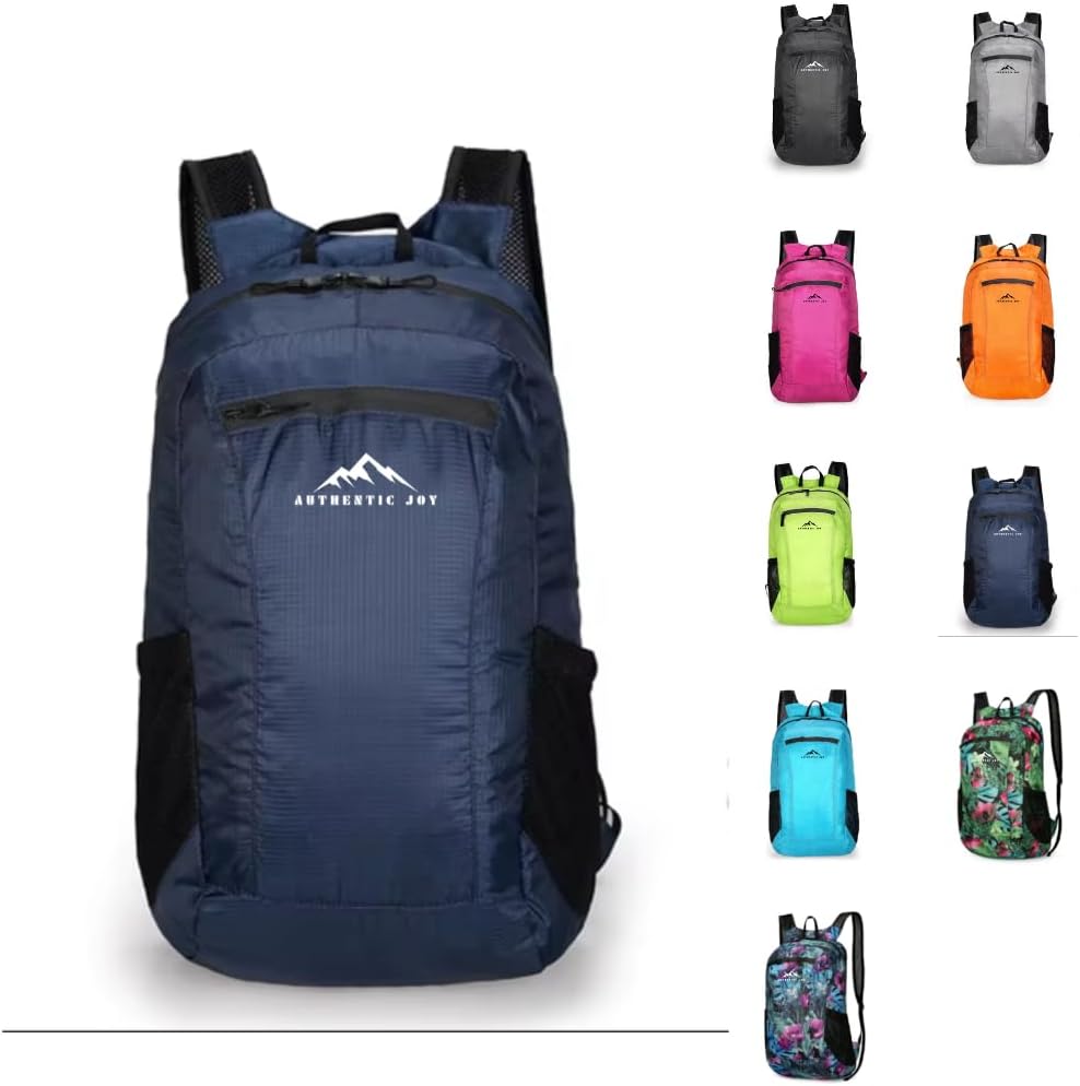 Authentic Joy 20L Water Resistant Lightweight Hiking Daypack, Packable Backpack, Multiple Colors (Navy)