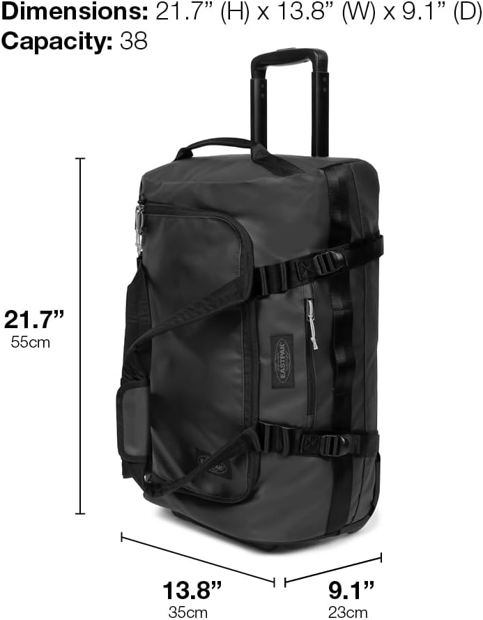 Eastpak Duffel Pack Wheel L – 90L Wheeled Duffel with Telescopic Handle, Convertible Backpack Straps, Weatherproof Finish & Gear Loops
