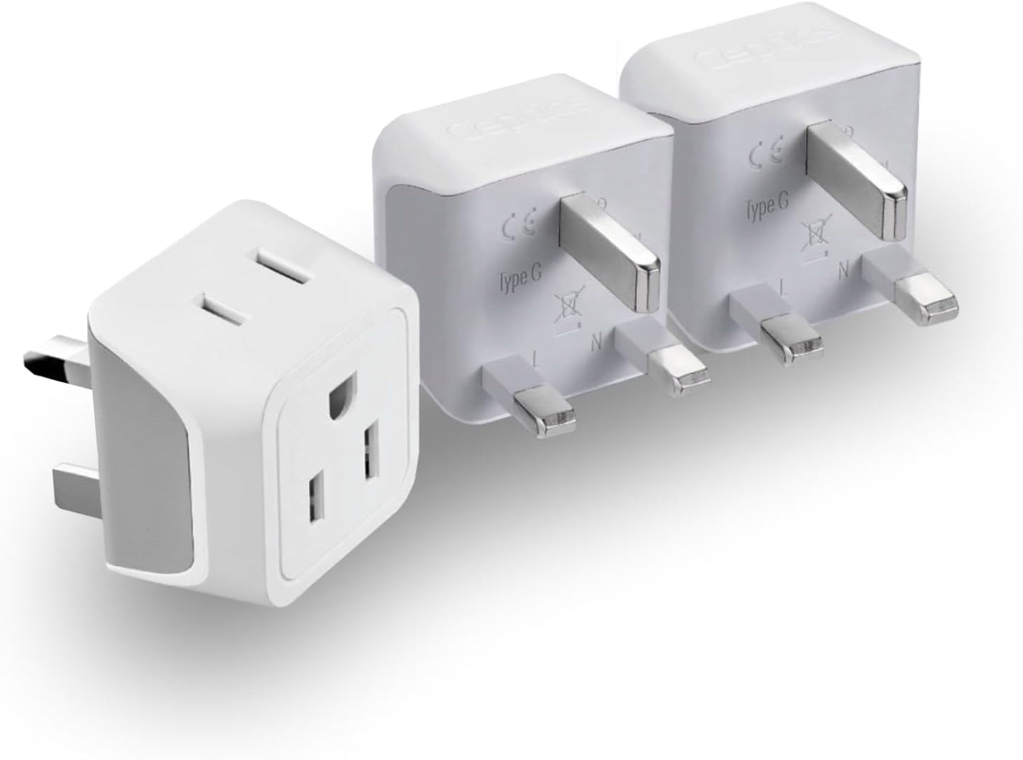 Ceptics UK, Hong Kong, Ireland Travel Adapter Plug - Light Weight - Dual USA Inputs - Type G - Safe Grounded Perfect for Cell Phones, Laptops, Camera (3 Pack) - Ultra Compact - Use in Dubai, Ghana