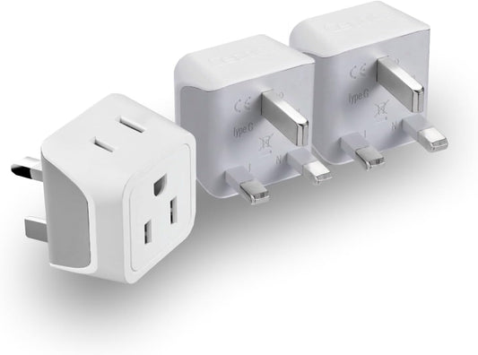 Ceptics UK, Hong Kong, Ireland Travel Adapter Plug - Light Weight - Dual USA Inputs - Type G - Safe Grounded Perfect for Cell Phones, Laptops, Camera (3 Pack) - Ultra Compact - Use in Dubai, Ghana