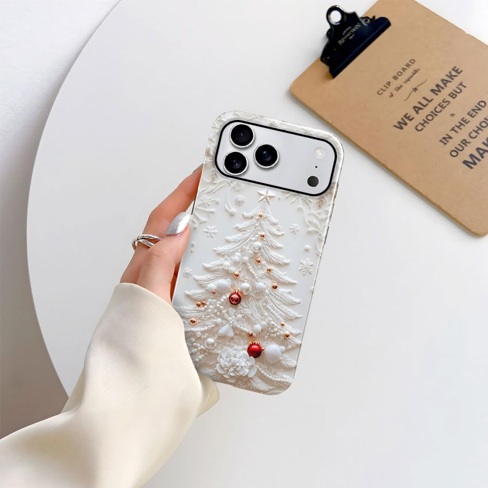 Case for iPhone 17 Pro Max - Slim Fit Anti-Scratch Phone Case for Girl Women - Christmas Tree White (Glossy)