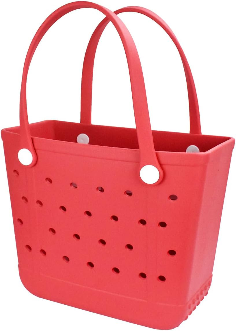 Medium Rubber Beach Bag, Waterproof Tote Bags Washable Sand-proof Travel Hand Bags for Pool Boat Work Sports