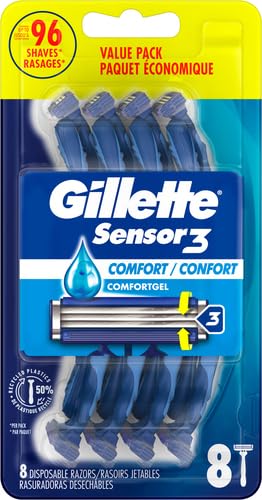 Gillette Sensor3 Comfort Disposable Razors for Men, 8 Count, Lubrastrip Glides Easily Over Your Skin (Pack of 2)