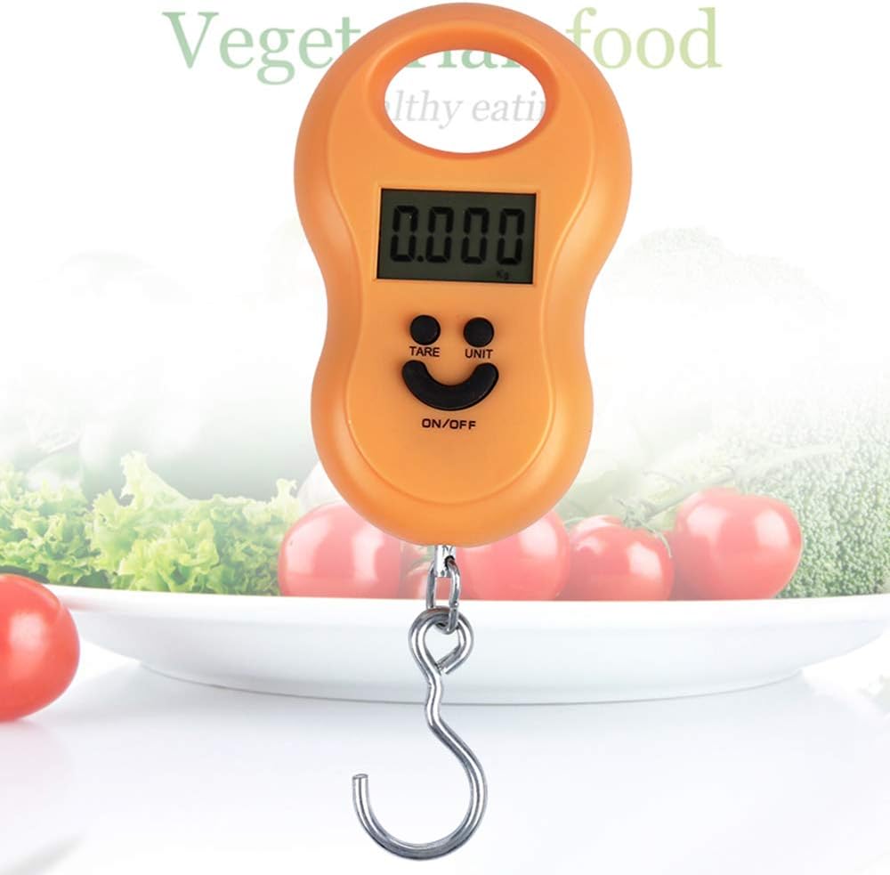 Meichoon Luggage Scale Digital Hanging Crane Steelyard 110lb /50kg for Suitcase Mini Portable Travel Hanging Hook Scale Backlit LCD Display for Home Farm Factory Hunting Outdoor C41 Orange