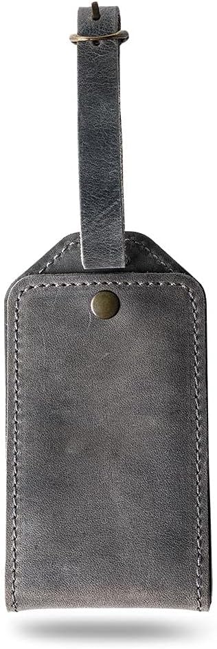 PEGAI 100% Soft Touch Rustic Leather Luggage ID Tag, Secure With Snap Closure and Easy Attachment to Suitcase, Backpack, Handbag, Handmade Travel Accessories Luggage Tags (Rock Grey)