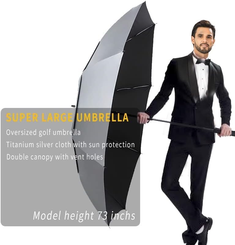 MRTLLOA Extra Large Golf Umbrella, 54/62/68/72 Inch Automatic Open, Oversize Double Canopy Vented Windproof Waterproof Sports Umbrellas for Rain