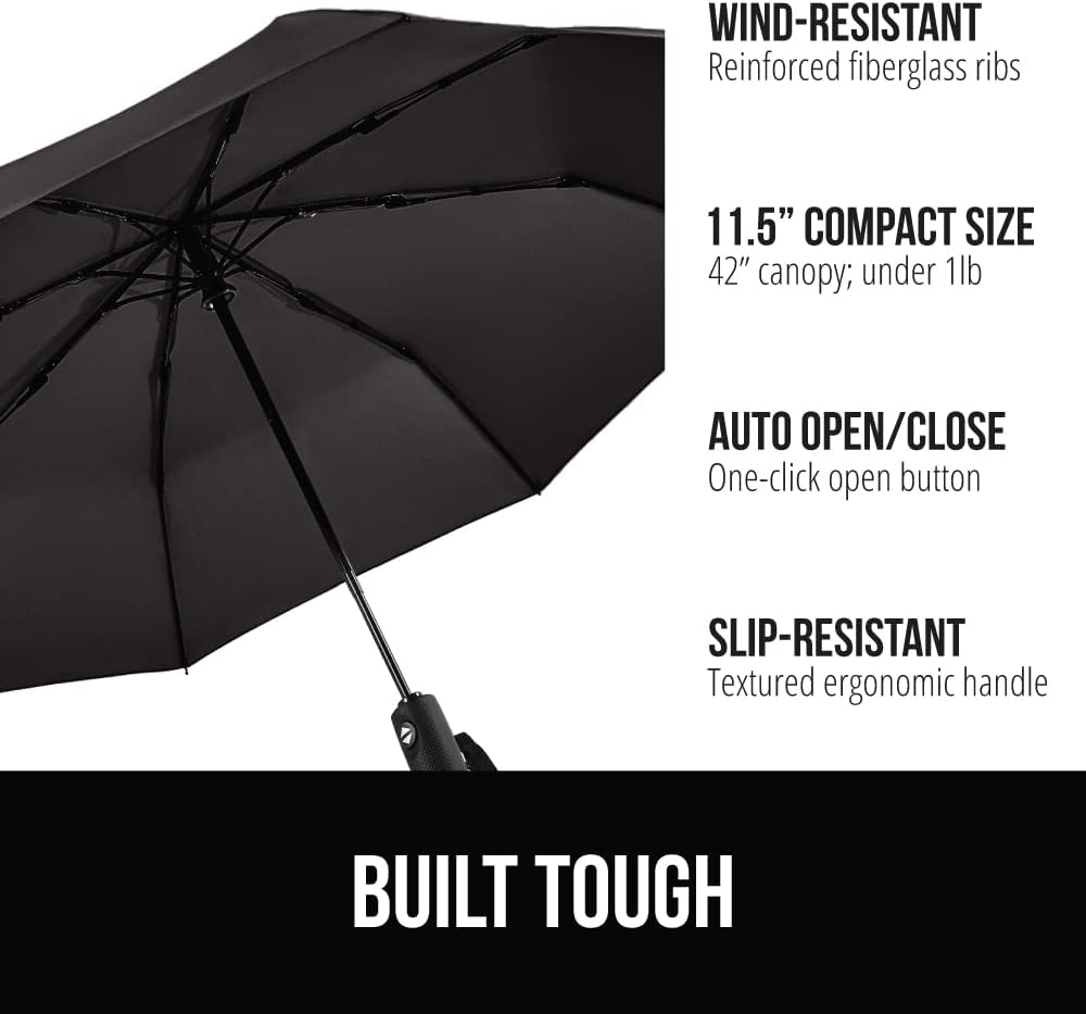 GORILLA GRIP Strong Windproof Stick Compact Umbrella for Rain, 2 PK, One-Click Automatic Open