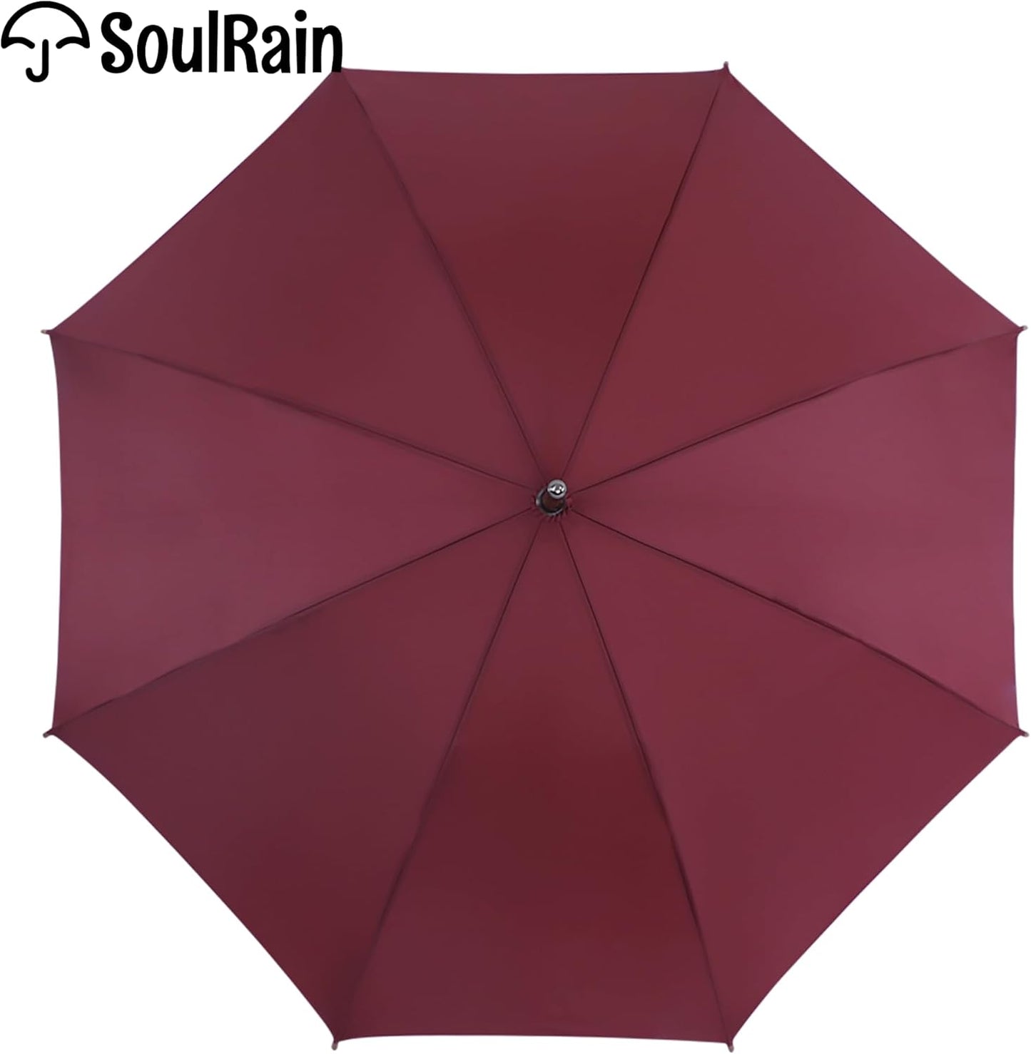SoulRain 48" Large Umbrella – Windproof Stick Umbrella for Rain, Automatic Open for 2 Persons, Classic Wooden Handle, Durable Travel & Red Umbrella for Men & Women (Wine)