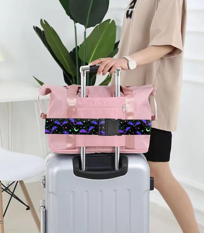 Luggage Straps for Suitcases Travel Belt Accessories, Cute Suitcase Strap, Adjustable Luggage Belt Strap, Heavy Duty with Quick-Release Buckle Luggage Strap Bats Stars