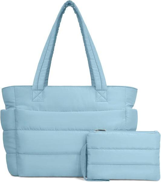 TOPDesign Puffer Tote Bag for Women, Lightweight Puffy Handbag with Compartments, Quilted Shoulder Bag for Work, Travel, Gym