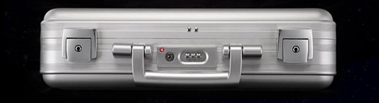 Large Aluminium Briefcase 18.1X13.8X6.1 Inch Combination TSA Lock Metal Attache Toolbox Cash Case 15.6 Inch Notebook Brief Case Toolkit with Foam Silver