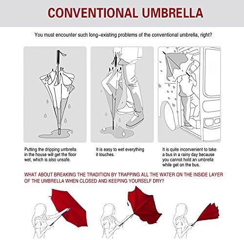 SIEPASA 49/56 Inch Inverted Reverse Upside Down Umbrella, Extra Large Double Canopy Vented Windproof Waterproof Stick Golf Umbrellas with C-shape Handle.