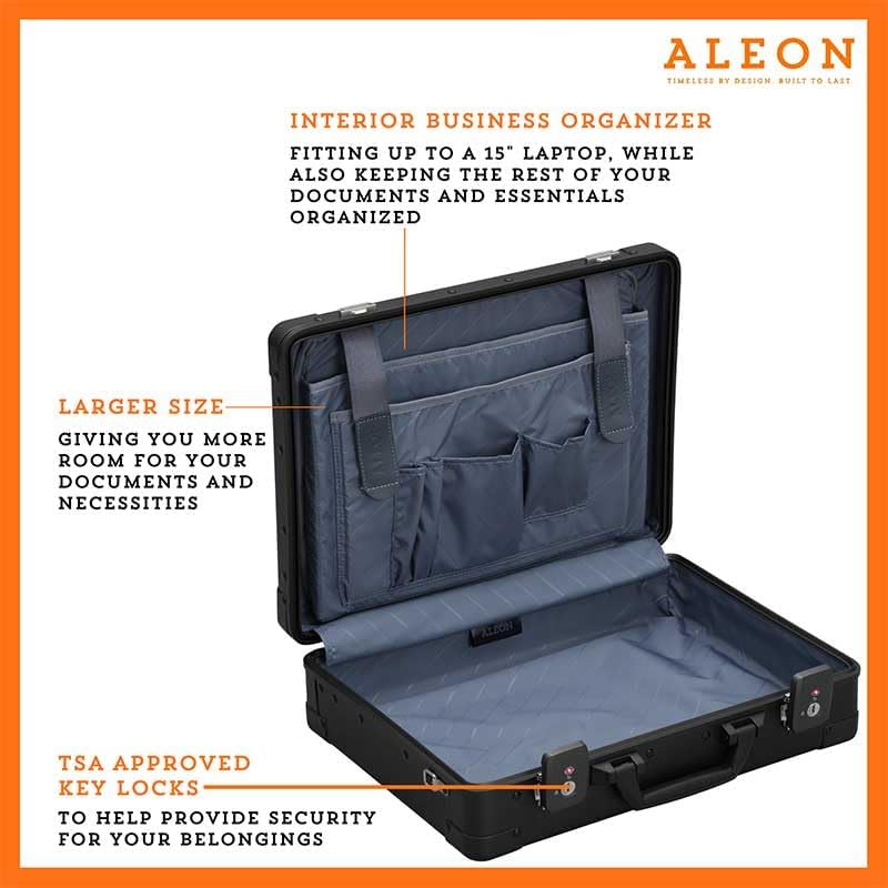 All Aluminum Lightweight 17" Premiuim Laptop Briefcase for Men – Shockproof Hard Shell Attache Case with Two TSA Key Locks, Metal Carrying Case for Travel, Storage, and Business Equipment (Onyx)