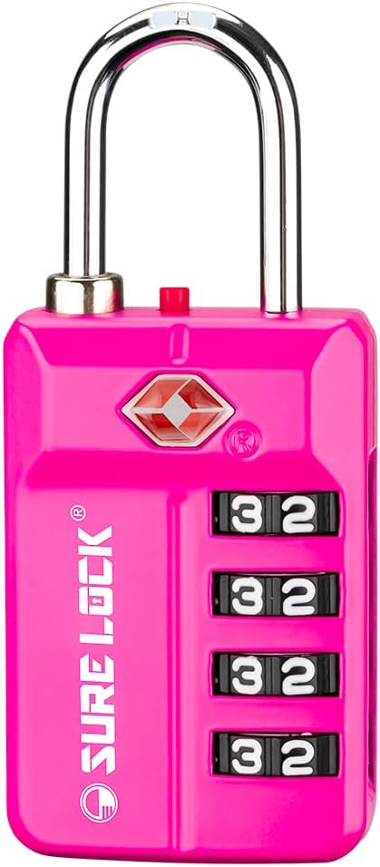 SURE LOCK TSA Approved 4-Digit Resettable Combination Luggage Locks with Open Alert, Easy-Read