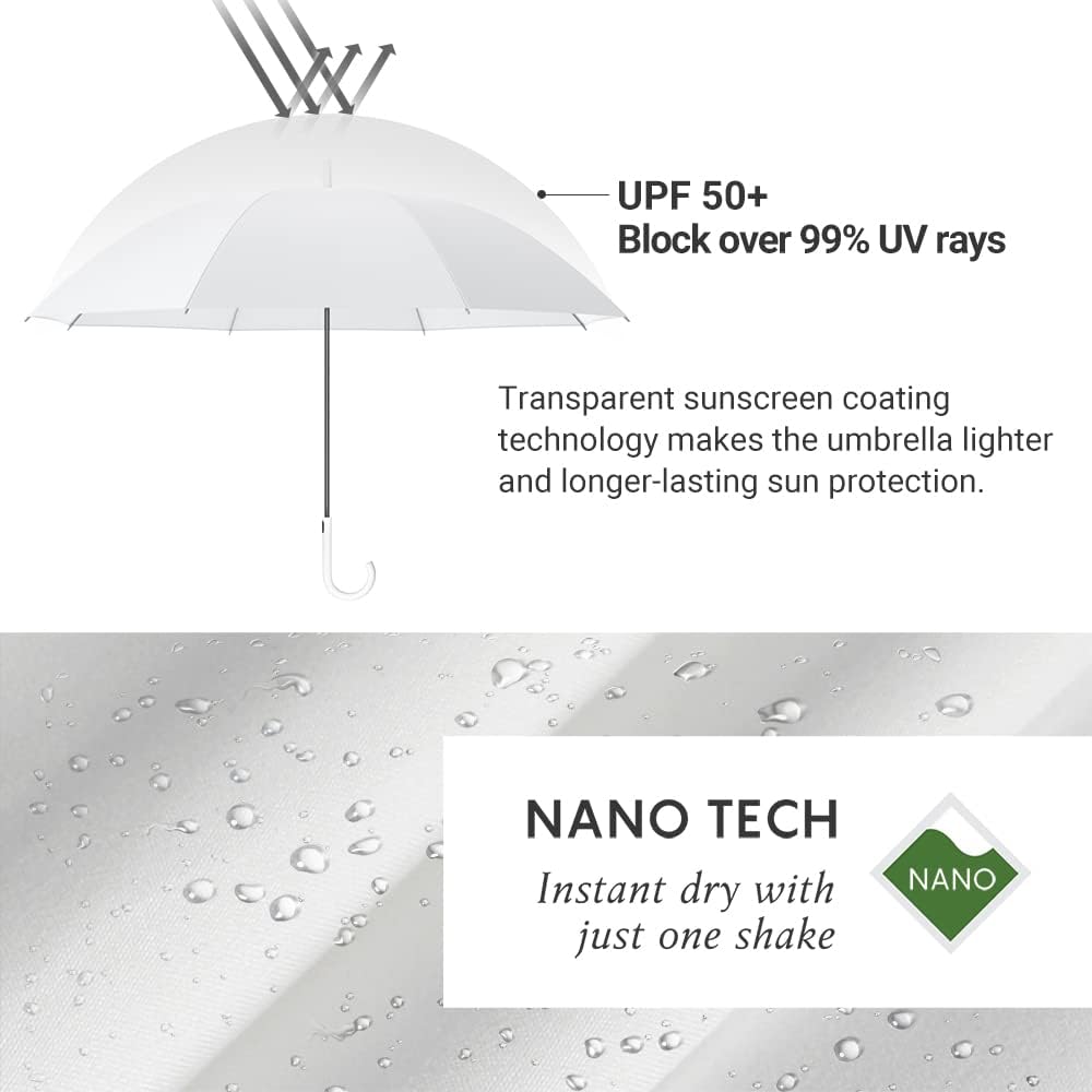 RUMBRELLA UV Stick Umbrella Auto Open UPF 50+ with J Hook Handle 51IN