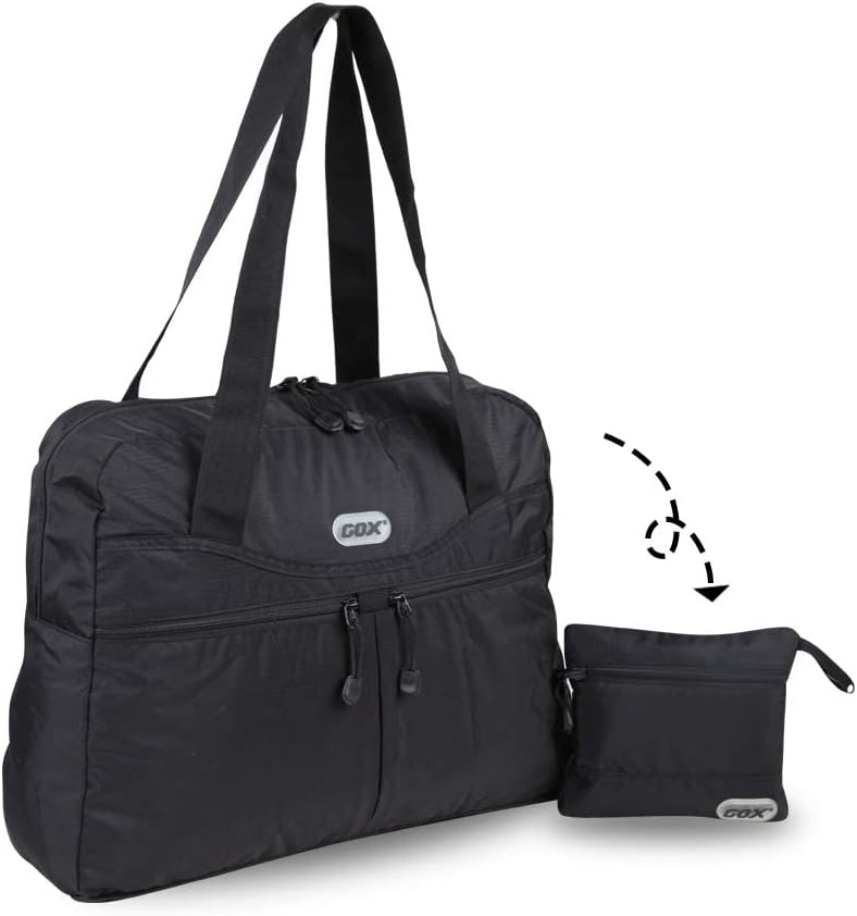 GOX Large Foldable Travel Duffel Bag Packable Tote Bag Reusable Shopping Bag Portable Grocery Bag(Black)