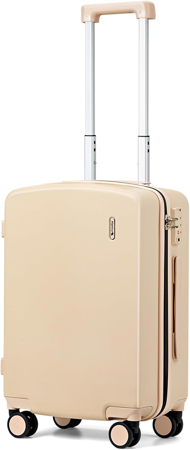 Hanke Hardside Carry-On Luggage 22x14x9 Airline Approved, 20 Inch Hard Shell Suitcases with Spinner Wheels, PC Hardshell Small Rolling Suitcase for Women Men with Tsa Lock(Cuba Sand)