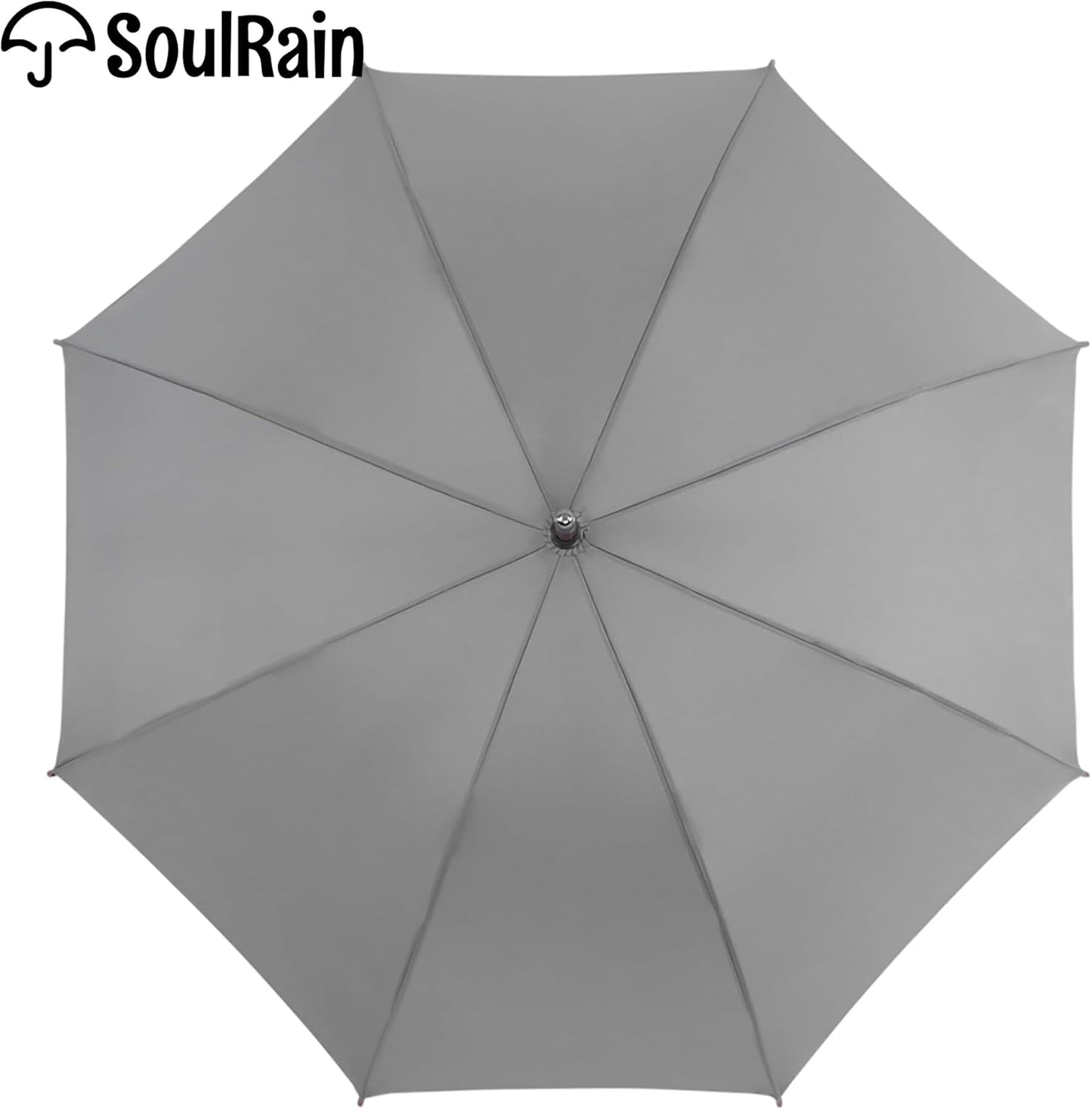 SoulRain 48" Large Umbrella –Windproof Stick Umbrellas for Rain, Automatic Open, Vintage Cane Grey big Umbrella with Classic Wooden Handle,Open for 2 Persons adult,for Women & Men(Grey)