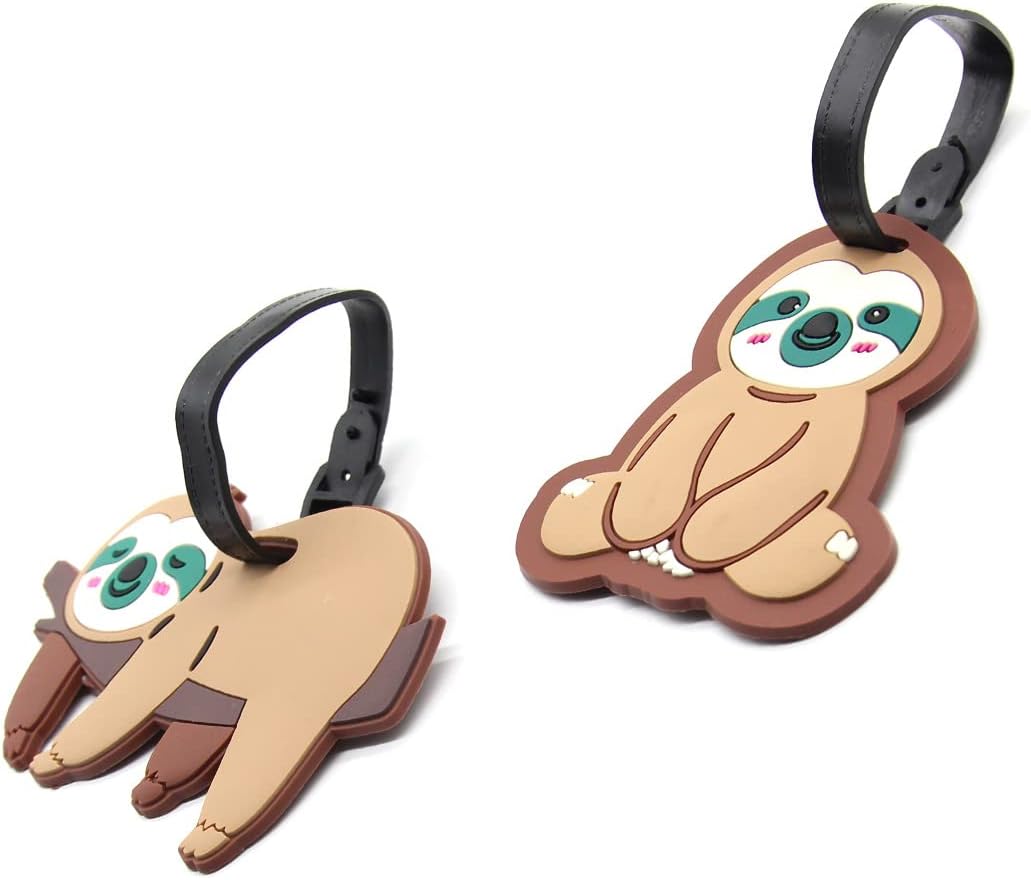 Sloth Luggage Tags for Suitcases 2-Pack Cute Silicone Luggage Tag with Name ID Card Funny Suitcase Label