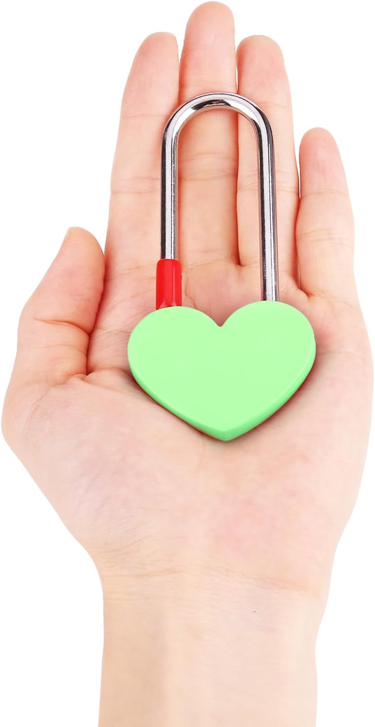 2PCS 3.5" 50mm Love Lock Heart Padlock,Green Single Heart Wish Lock for Lovers Wedding,Valentines,Anniversary,Travel, Wish Day, Bridge(NO Key)