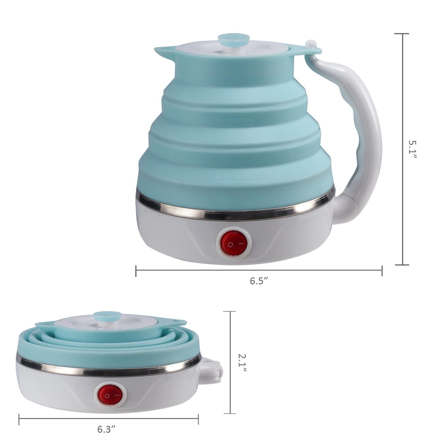 Travel Foldable Electric Kettle, Collapsible Electric Kettle Food Grade Silicone Small Pot Boiling