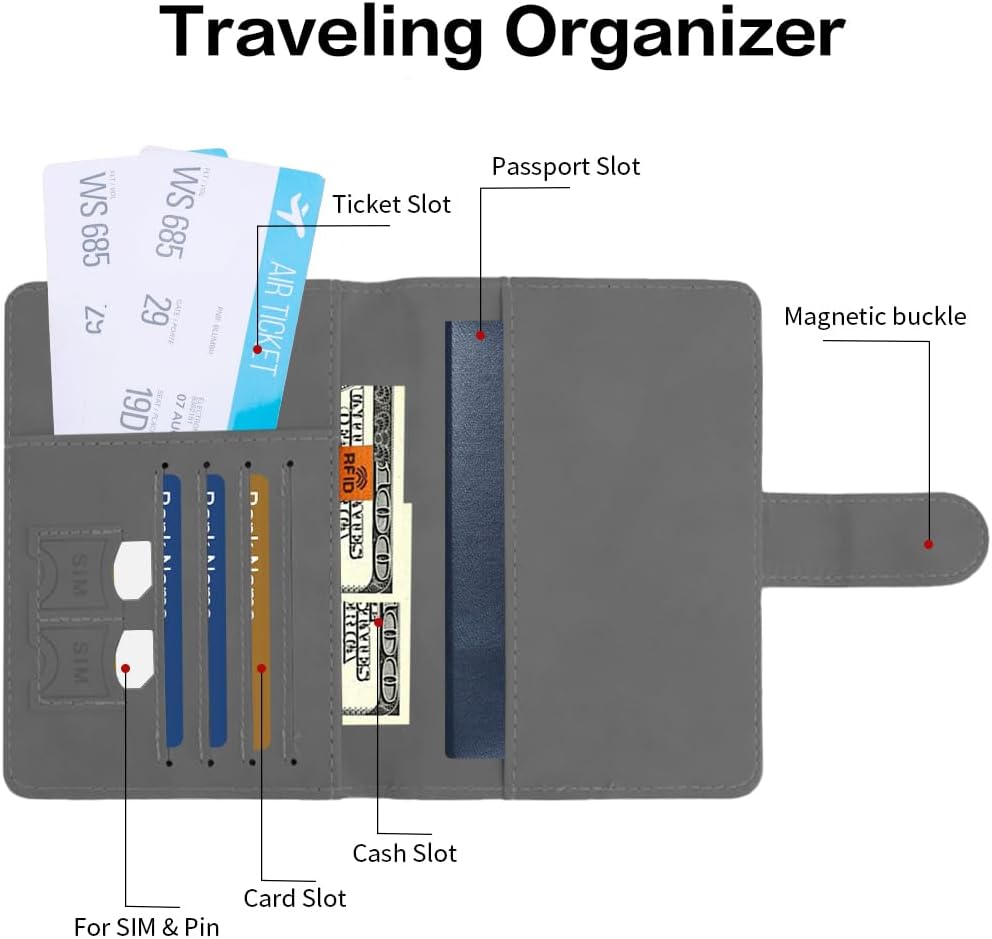 Passport Holder for Travel, Passport Cover Wallet, Premium PU Leather Passport Book Card Holder Case for Women Men, Waterproof RFID Blocking Flying Travelling Essentials Vacation Must Haves, Grey
