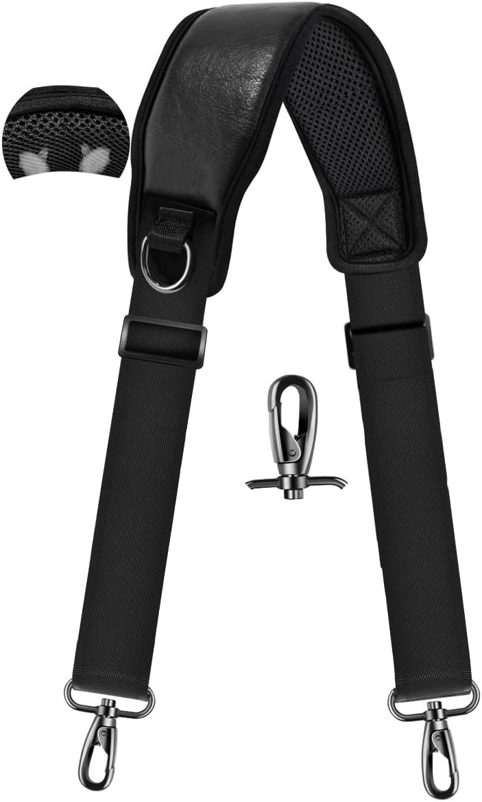 ZINZ 79" Bag Shoulder Strap with Ultra Cushion Breathable Pad,Durable Strap with Double Adjustable Buckles and Metal Hooks for D-ring Bags,Ideal for Individuals 5'11"and Taller,Black