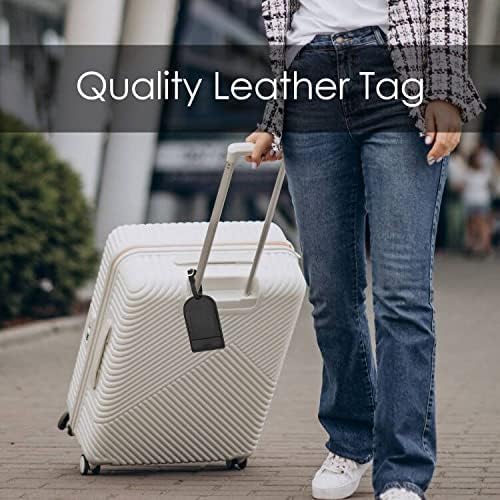 Faux Leather Luggage Tags for Suitcase Tag Set Privacy Protection with Identifie Name Lable ID Card Baggage tag for Men Women Travel Accessories, 2/4 Pack (LT06-Black*4)