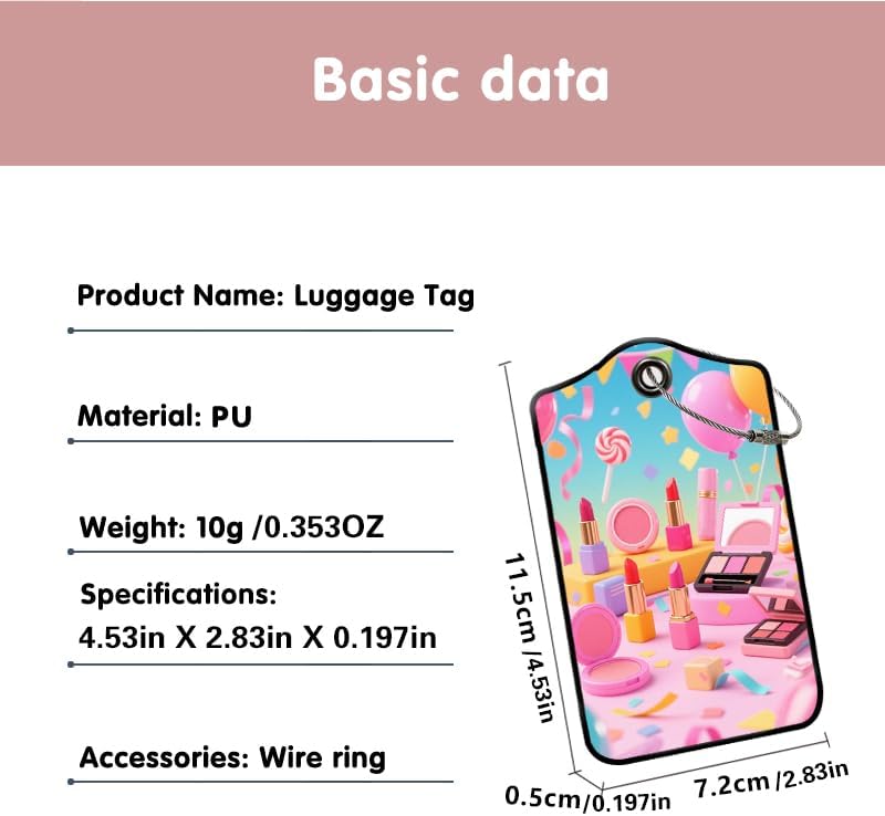 2 Pack Make Up Leather Luggage Tags for Suitcases, Travel Bag Tags with Privacy Cover ID Label with Stainless Steel Loop for Women Men Girls Backpack Gift (Pink Blue)