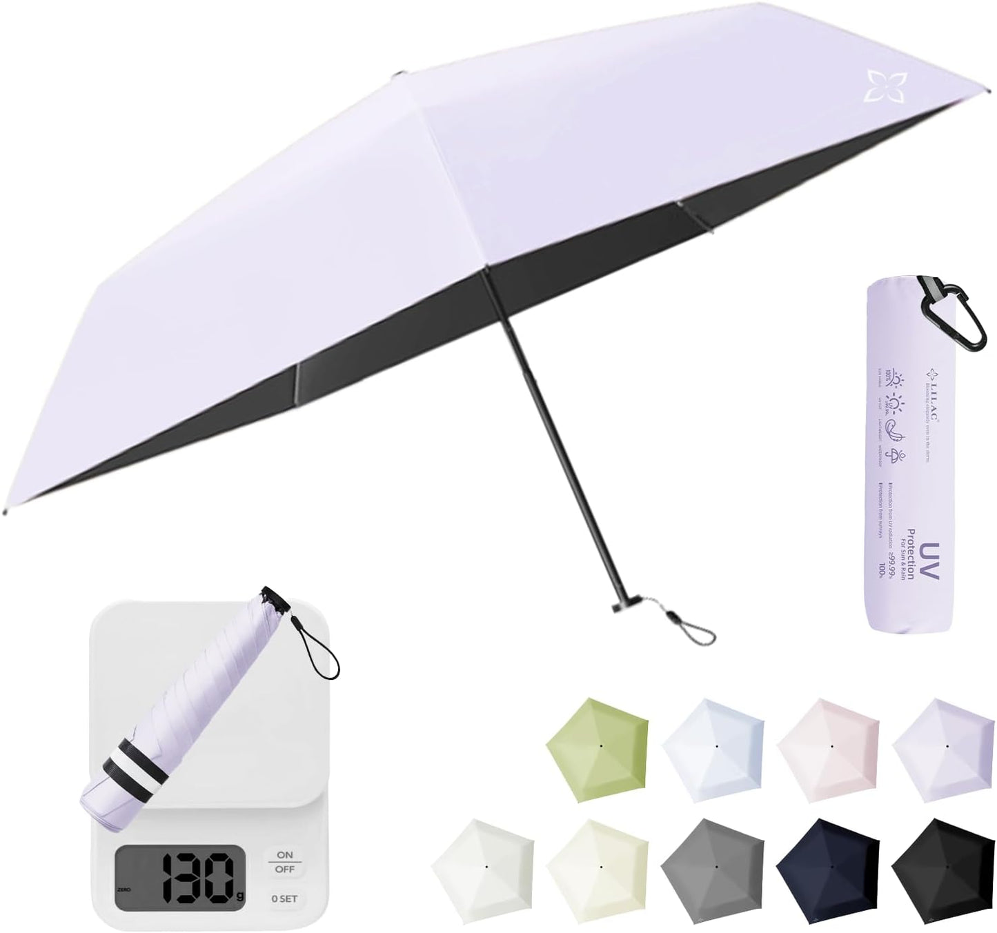 Mini Compact Travel Umbrella, 3.7Oz Ultralight Carbon Fiber UPF 50+ UV Protection Umbrellas for Rain & Sun, Portable Small for Backpack Car, for Women Men Kids, TSA Approved