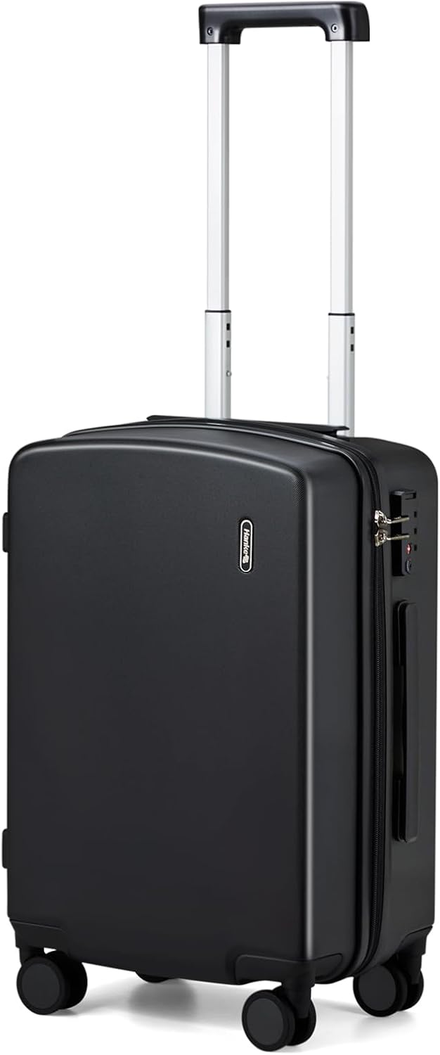 Hanke Hardside Carry-On Luggage 22x14x9 Airline Approved, 20 Inch Hard Shell Suitcases with Spinner Wheels, PC Hardshell Small Rolling Suitcase for Women Men with Tsa Lock(Jet Black)