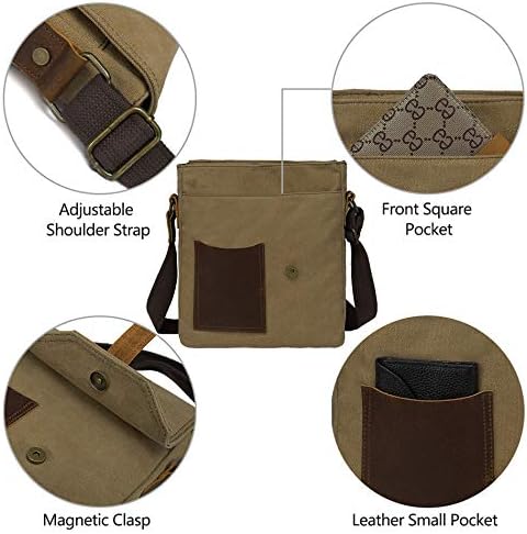 VASCHY Small Messenger Bag, Vintage Canvas Leather Lightweight Crossbody Bag