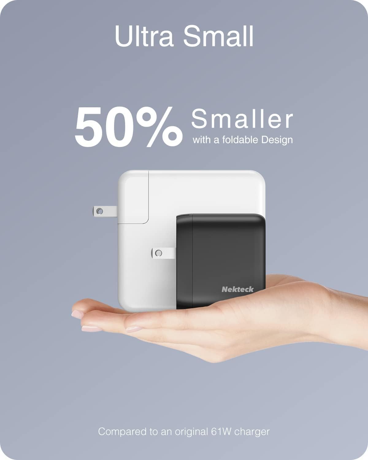 Nekteck 65W GaN II USB-C Fast Charger [USB-IF Certified] - PD 3.0 PPS, Foldable & Compact, 6.6ft Cable - Compatible with iPhone 15, MacBook Air/Pro, iPad, Galaxy S21/S20 & More