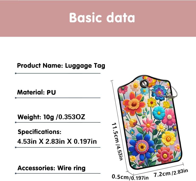 2 Pack Wildflowers Leather Luggage Tags for Suitcases, Travel Bag Tags with Privacy Cover ID Label with Stainless Steel Loop for Women Men Girls Backpack Gift (Red Blue)