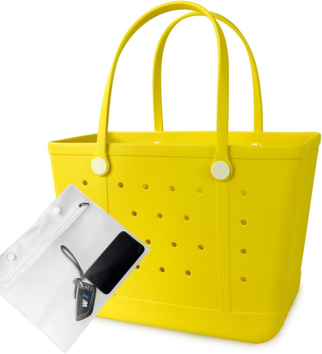 Rubber Beach Bag, Washable Moisture Resistant Durable Open Hole Tote Bag Beach Vacation Essentials