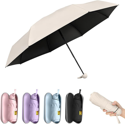 TOPSAIL Mini Umbrella Compact for Travel, UV Sun Protection(UPF50+), Waterproof for Light Rain, Suitable for Women & Kids With a Case, Manual Folding Small Pocket Size Ufor Backpack/Purse