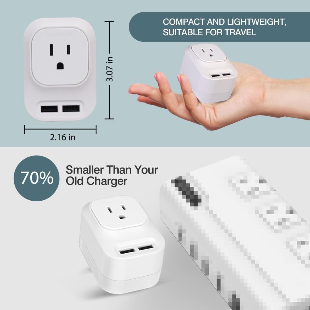 Mapambo 220V to 110V Voltage Converter US to Europe with 2 USB Port 2 USB C International Power Adapter Converter for European Travel Plug Adapter for US to France Germany Italy Spain (Jet Black)