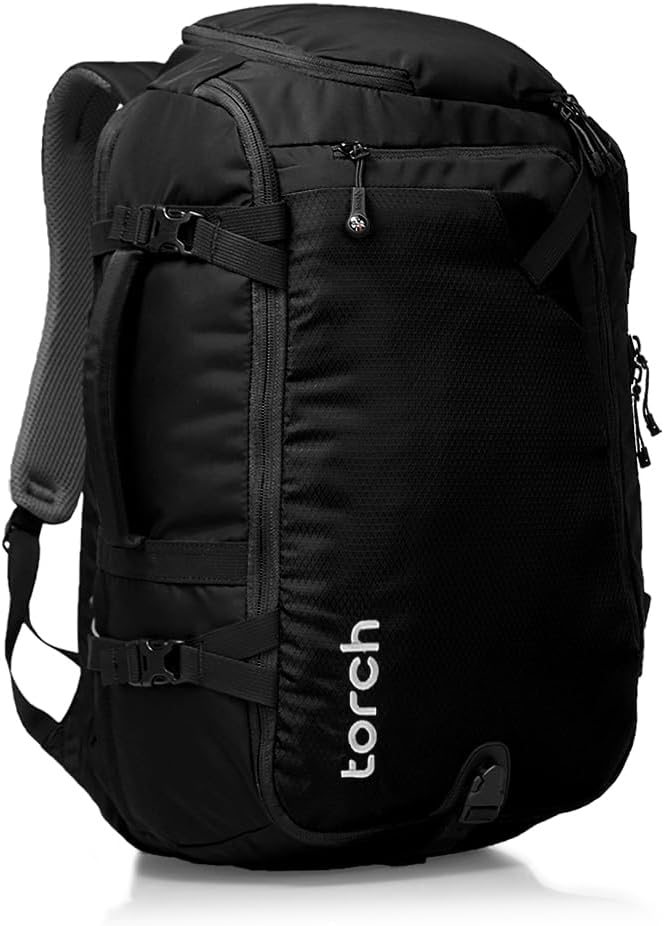 torch Travel Backpack 40L – TSA Friendly Flight Approved, Carry-On Waterproof Hiking Daypack with Rain Cover – Lightweight Rucksack for Camping, Trekking, Outdoor Adventures – Takahagi(Black)